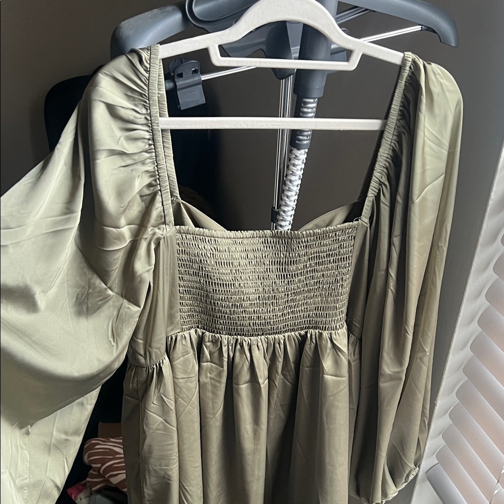 Express Olive Green Satin Babydoll Dress